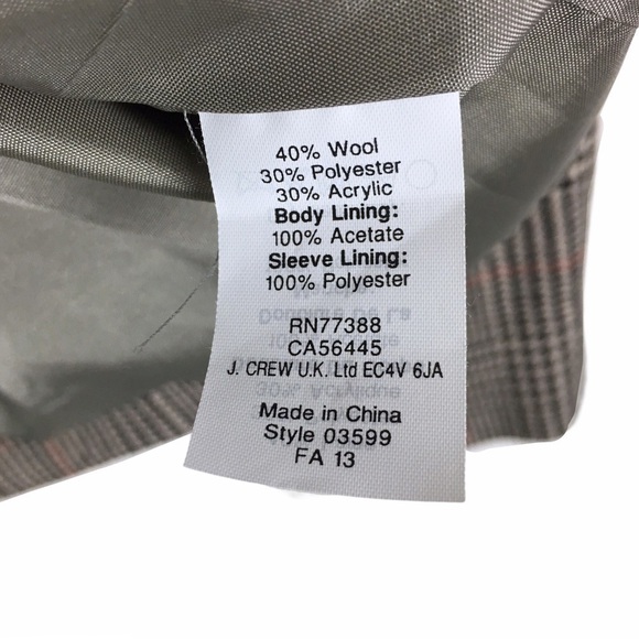 J CREW Jacket Blazer Wool Glen Plaid Houndstooth Check Brown Beige Red Size 8 - Picture 11 of 12